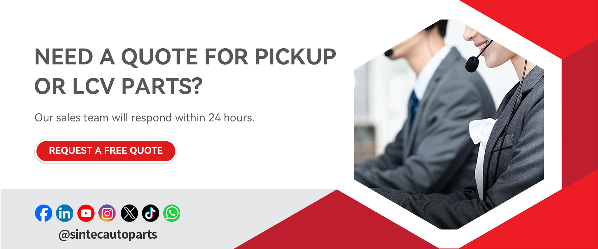 Looking for reliable pickup and LCV parts? SINTEC offers OE-quality parts with fast global shipping and flexible OEM solutions. Request your free quote today.